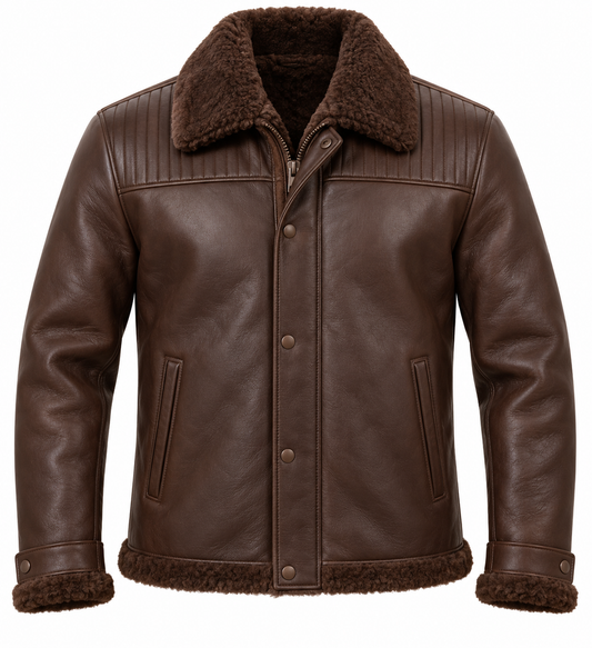 Men’s Brown Sheepskin Shearling Channel-Yoke Field Jacket — SH097