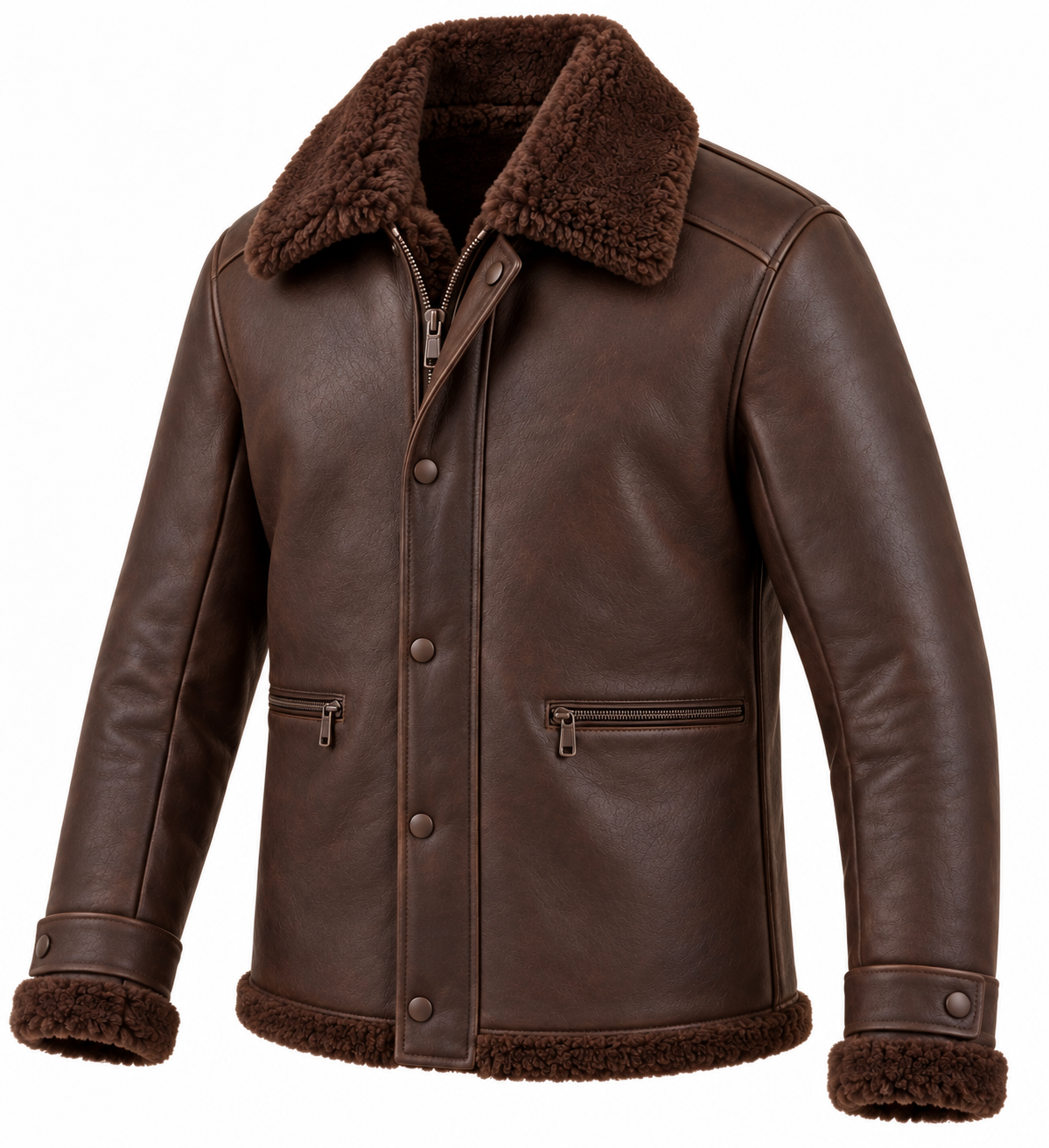 Men’s Brown Sheepskin Shearling Half-Belt Field Jacket — SH098
