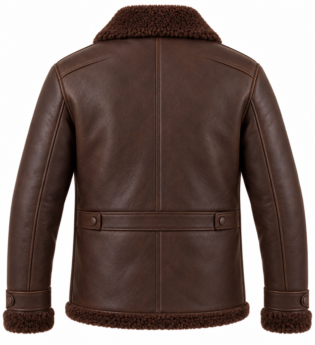 Men’s Brown Sheepskin Shearling Half-Belt Field Jacket — SH098