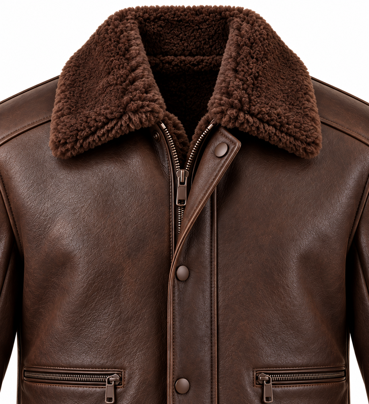 Men’s Brown Sheepskin Shearling Half-Belt Field Jacket — SH098