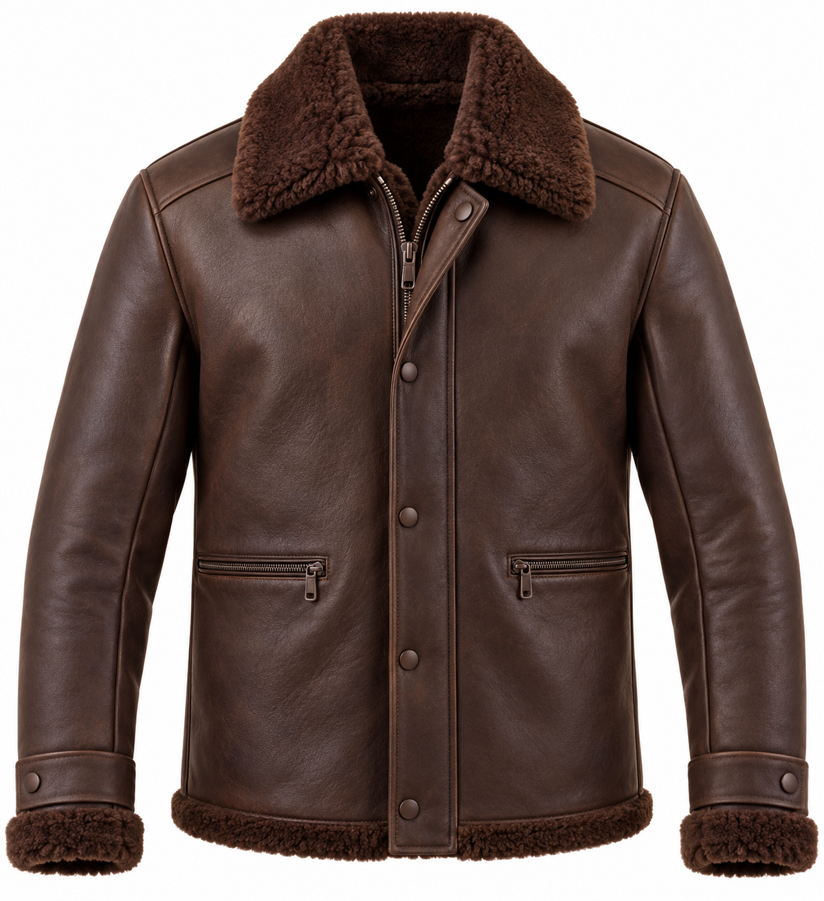 Men’s Brown Sheepskin Shearling Half-Belt Field Jacket — SH098
