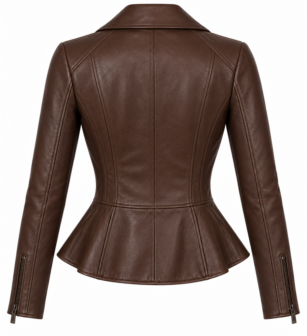 Women’s Brown Sheepskin Leather Peplum Asymmetric Moto Jacket — W002