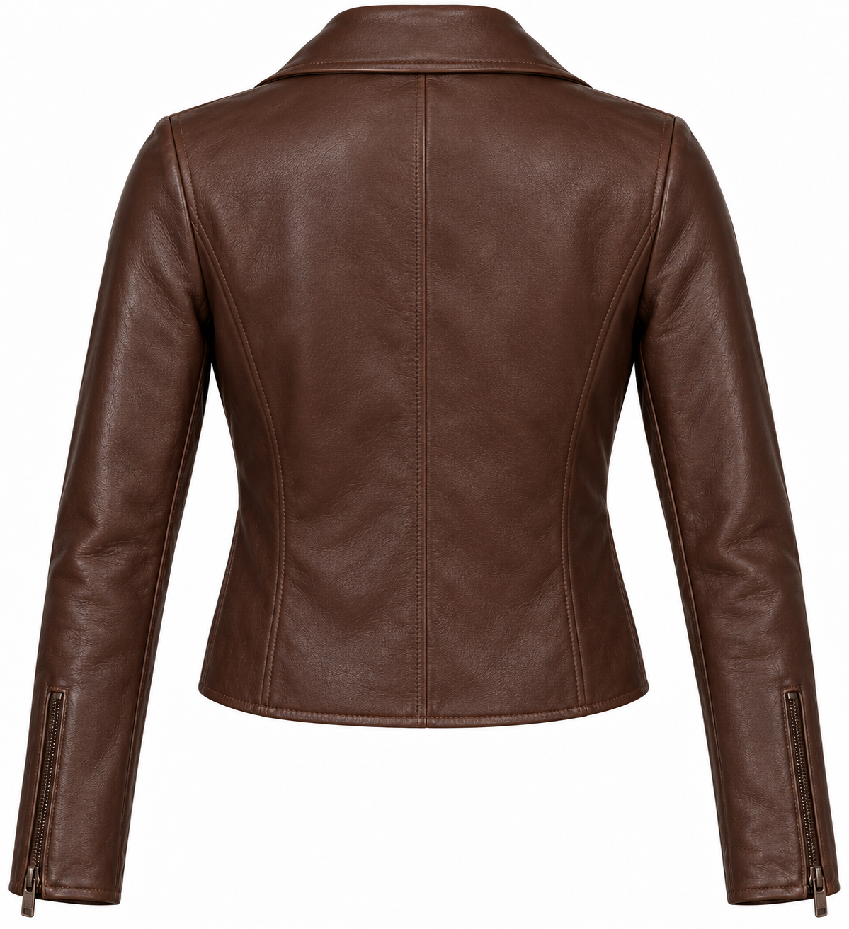 Women’s Brown Sheepskin Leather Cropped Patch-Pocket Asymmetric Moto Jacket — W003