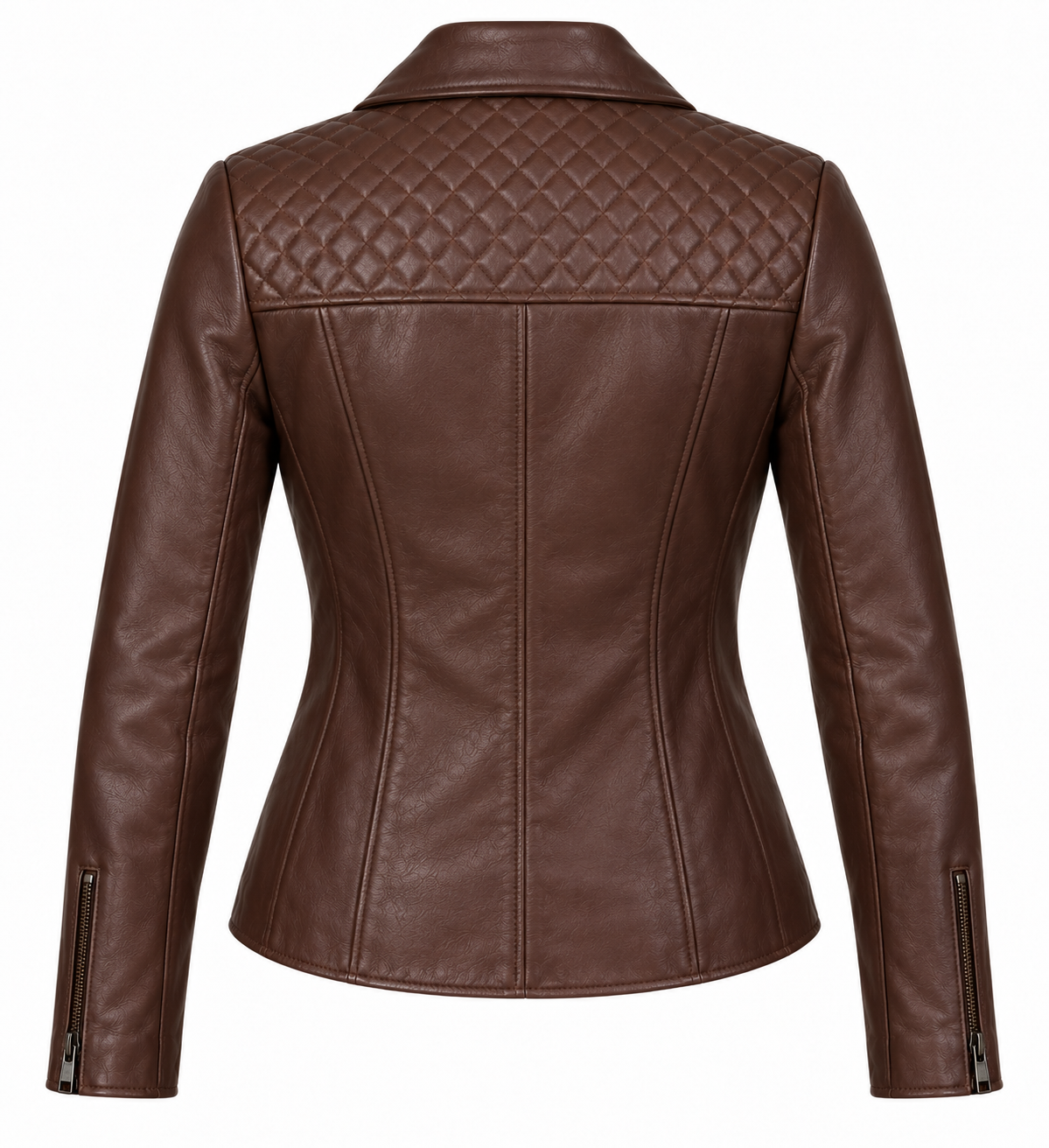 Women’s Brown Sheepskin Leather Diamond-Yoke Asymmetric Moto Jacket — W004