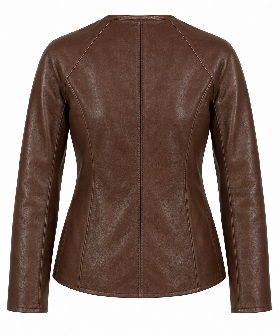 Women’s Brown Sheepskin Leather Raglan Collarless Zip Jacket — W017