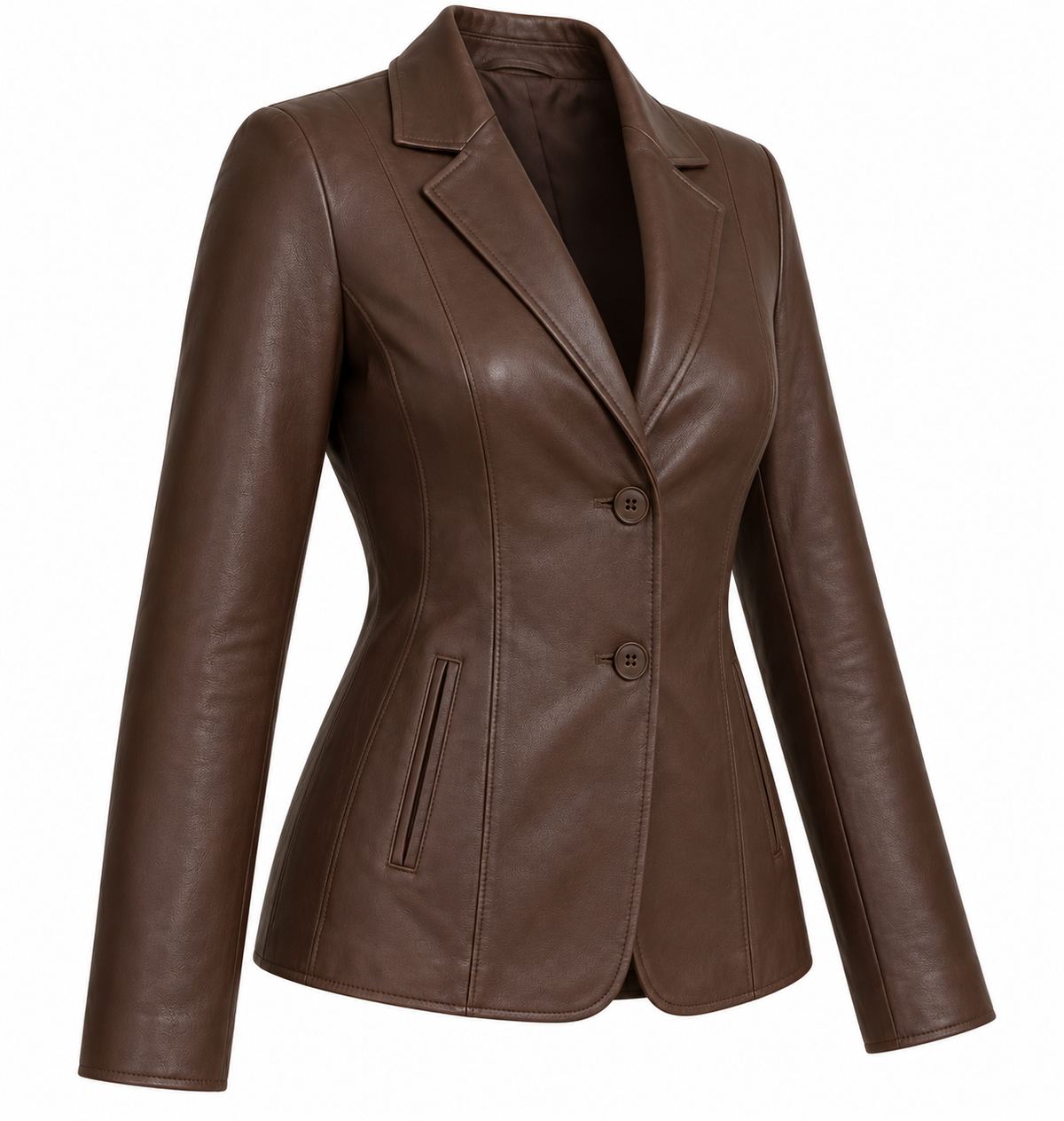 Women’s Brown Sheepskin Leather Princess-Seam Tailored Blazer Jacket — W031