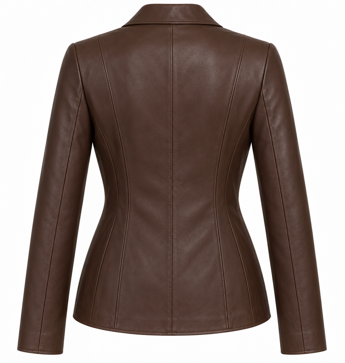 Women’s Brown Sheepskin Leather Princess-Seam Tailored Blazer Jacket — W031