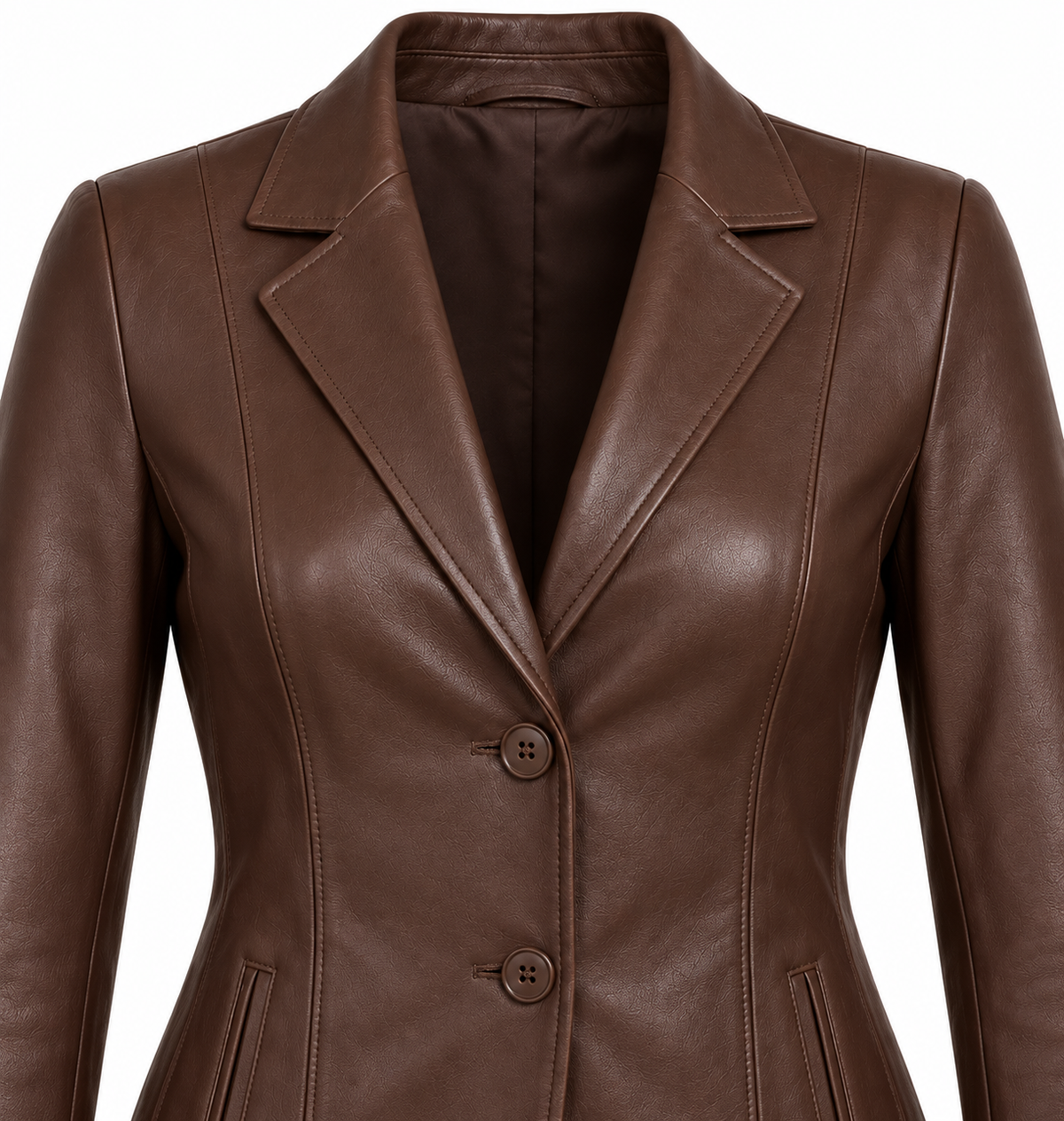 Women’s Brown Sheepskin Leather Princess-Seam Tailored Blazer Jacket — W031