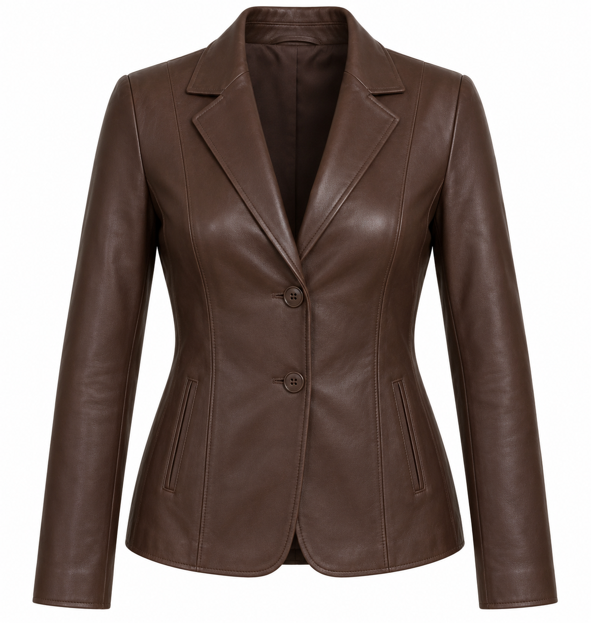 Women’s Brown Sheepskin Leather Princess-Seam Tailored Blazer Jacket — W031