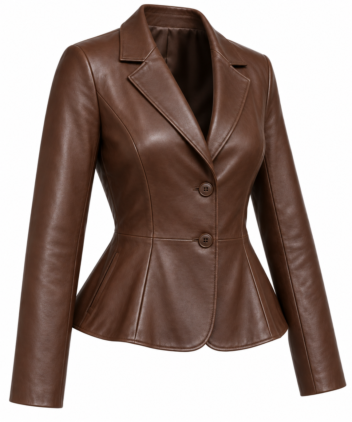 Women’s Brown Sheepskin Leather Peplum Tailored Blazer Jacket — W032