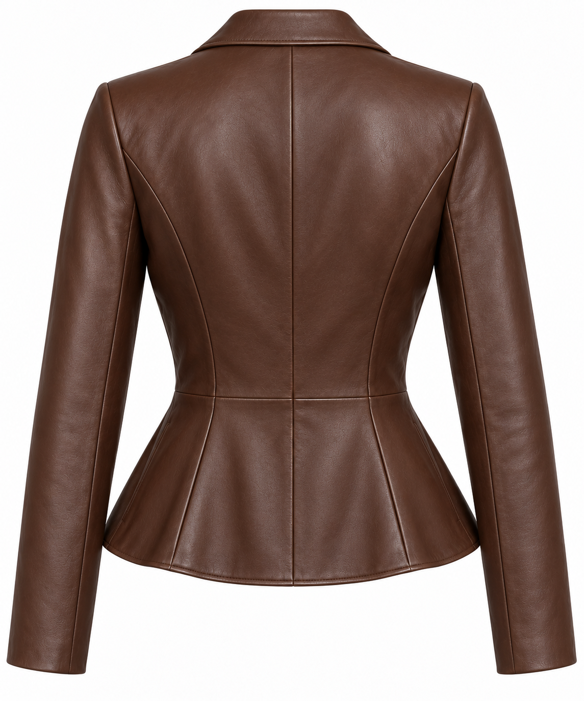 Women’s Brown Sheepskin Leather Peplum Tailored Blazer Jacket — W032