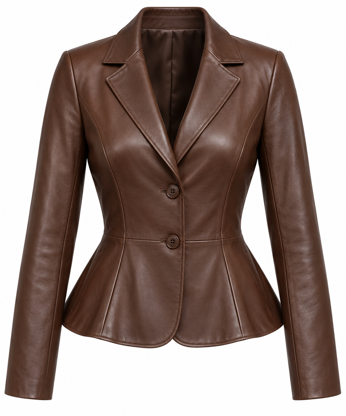 Women’s Brown Sheepskin Leather Peplum Tailored Blazer Jacket — W032