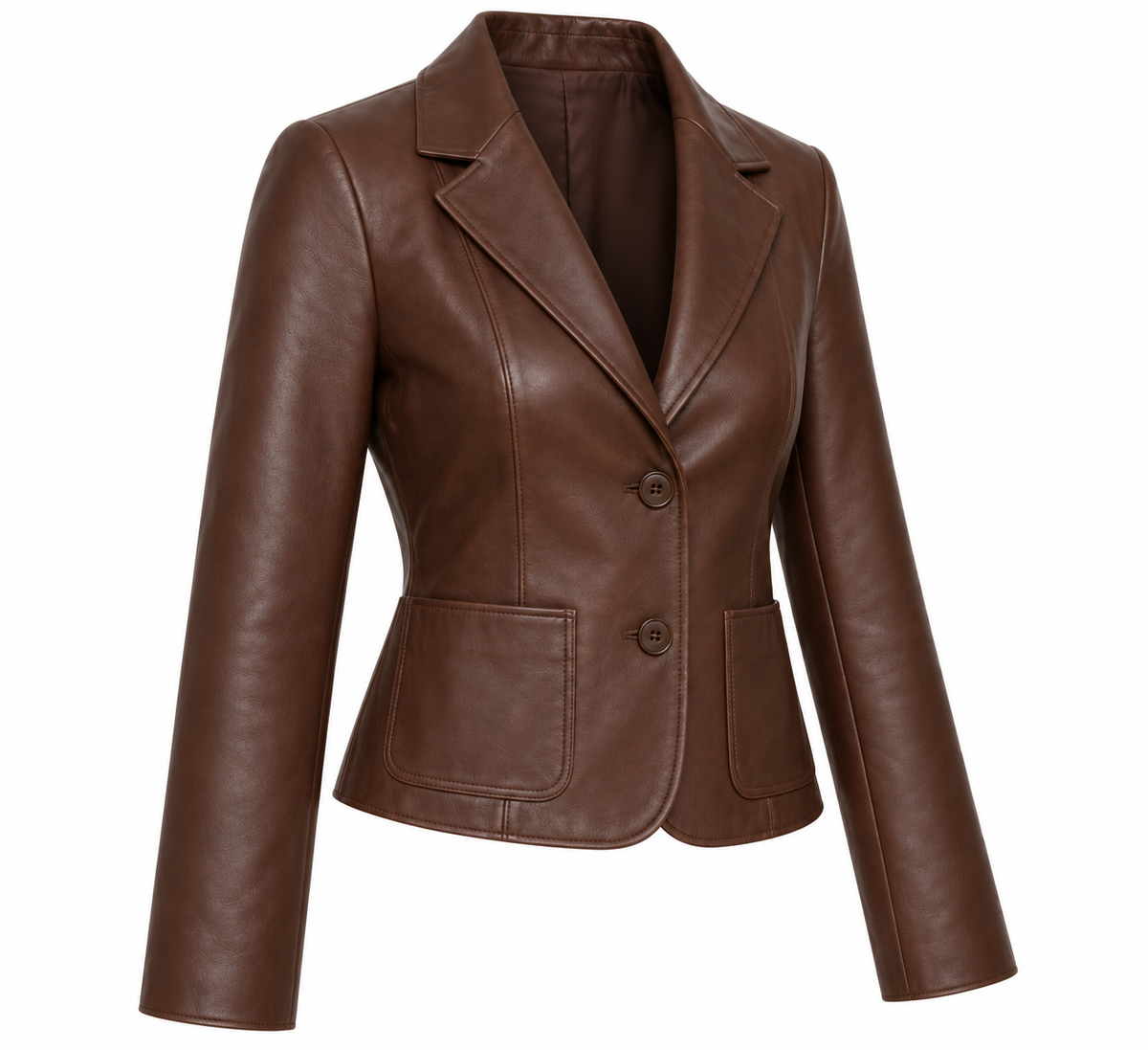 Women’s Brown Sheepskin Leather Cropped Patch-Pocket Tailored Blazer Jacket — W033