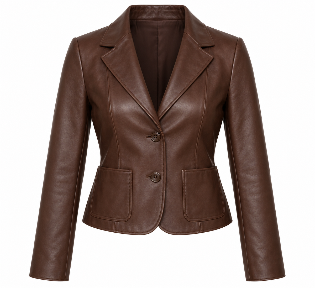 Women’s Brown Sheepskin Leather Cropped Patch-Pocket Tailored Blazer Jacket — W033