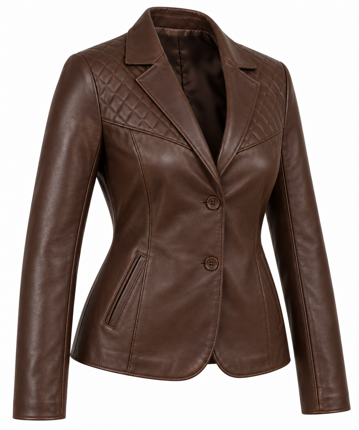 Women’s Brown Sheepskin Leather Diamond-Yoke Tailored Blazer Jacket — W034