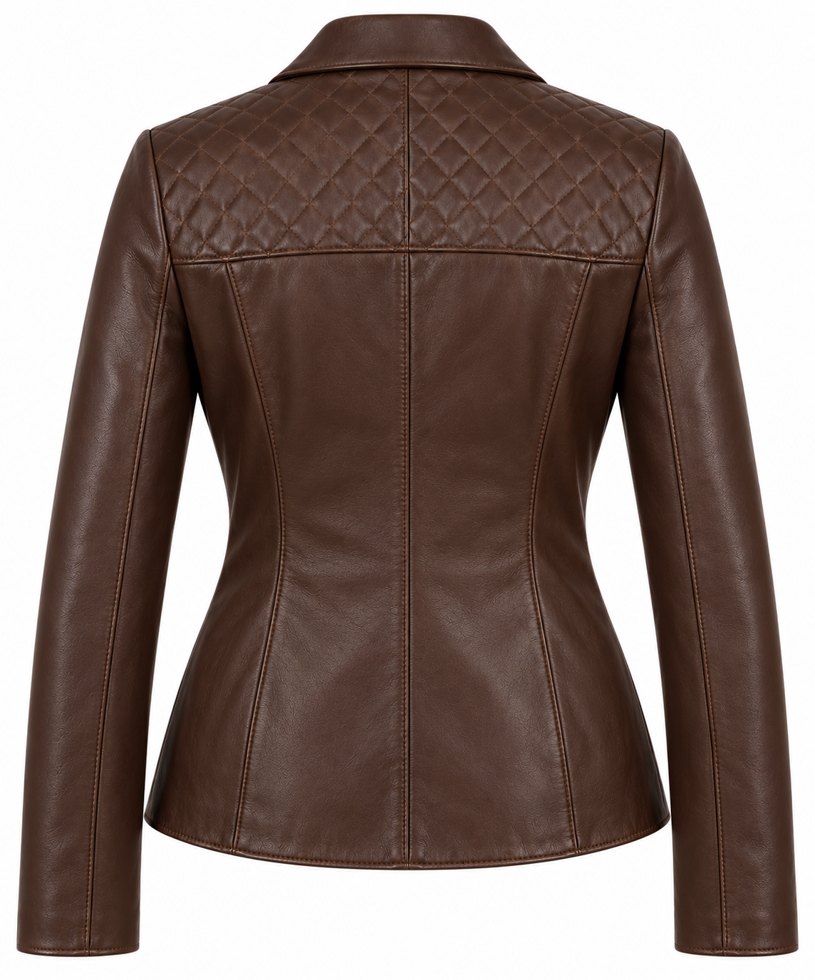 Women’s Brown Sheepskin Leather Diamond-Yoke Tailored Blazer Jacket — W034
