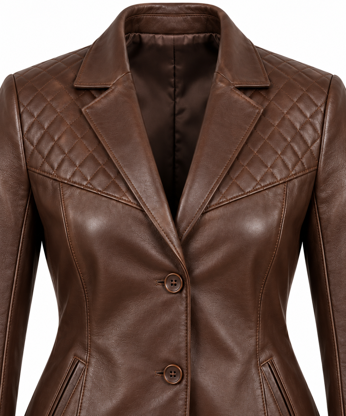 Women’s Brown Sheepskin Leather Diamond-Yoke Tailored Blazer Jacket — W034