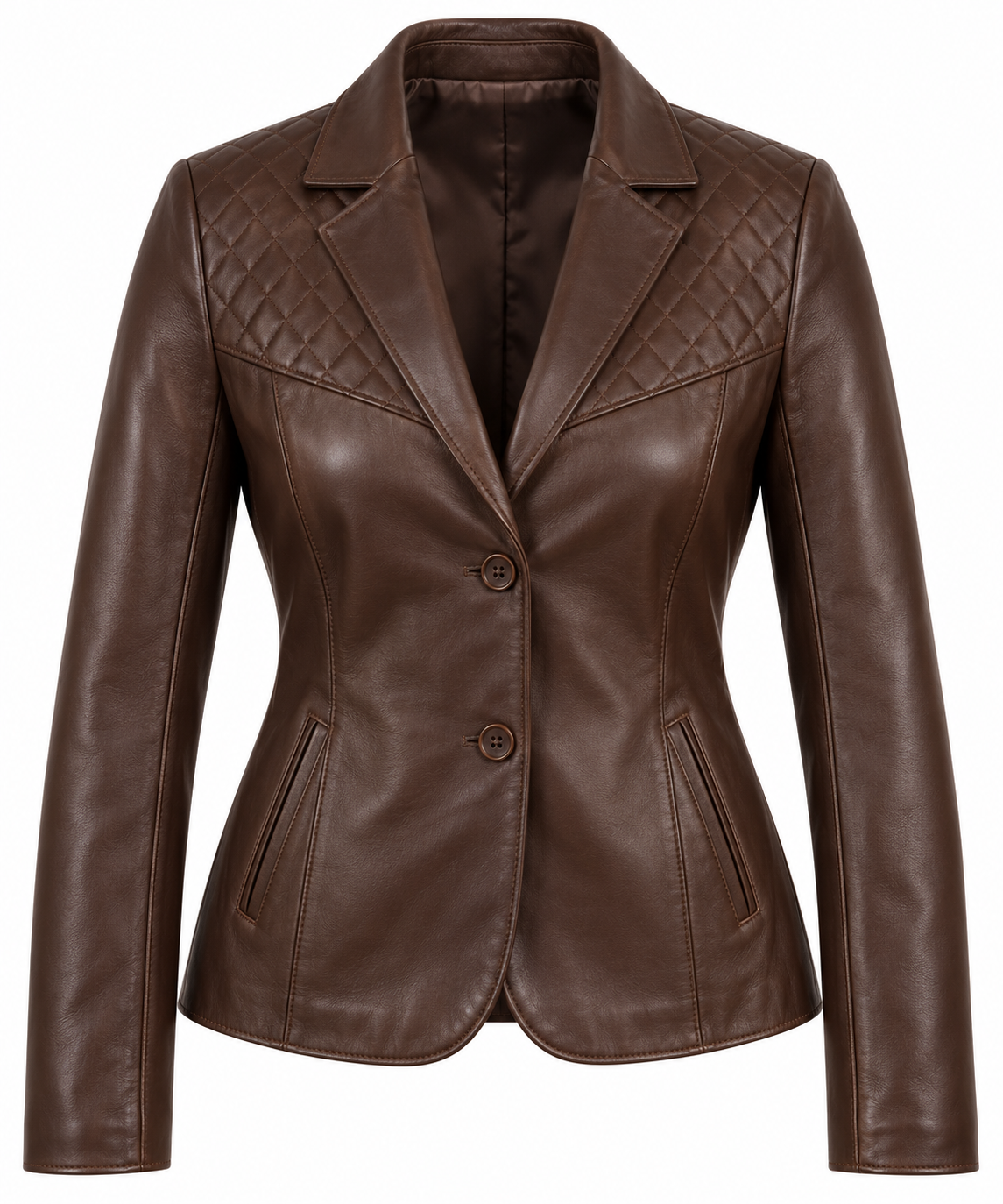 Women’s Brown Sheepskin Leather Diamond-Yoke Tailored Blazer Jacket — W034