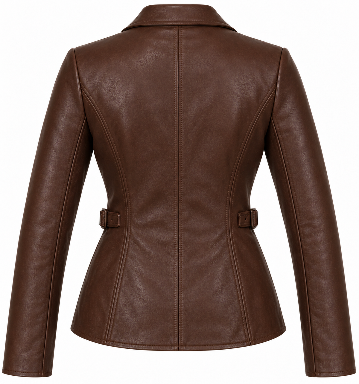 Women’s Brown Sheepskin Leather Buckle-Waist Tailored Blazer Jacket — W036