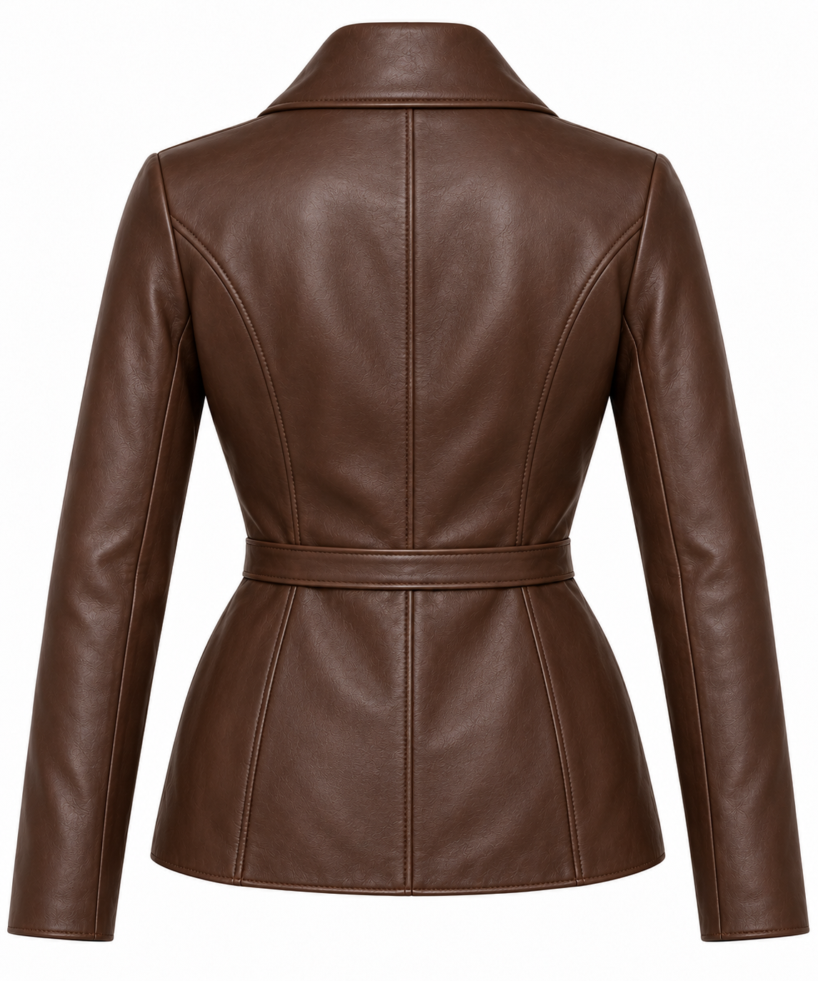 Women’s Brown Sheepskin Leather Princess-Seam Shawl Wrap Jacket — W041