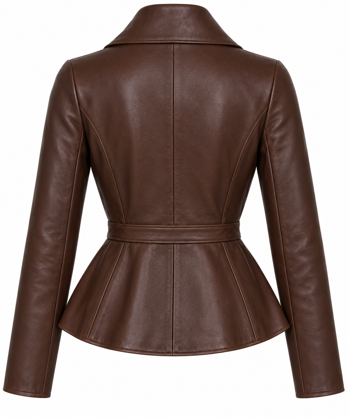Women’s Brown Sheepskin Leather Peplum Shawl Wrap Jacket — W042
