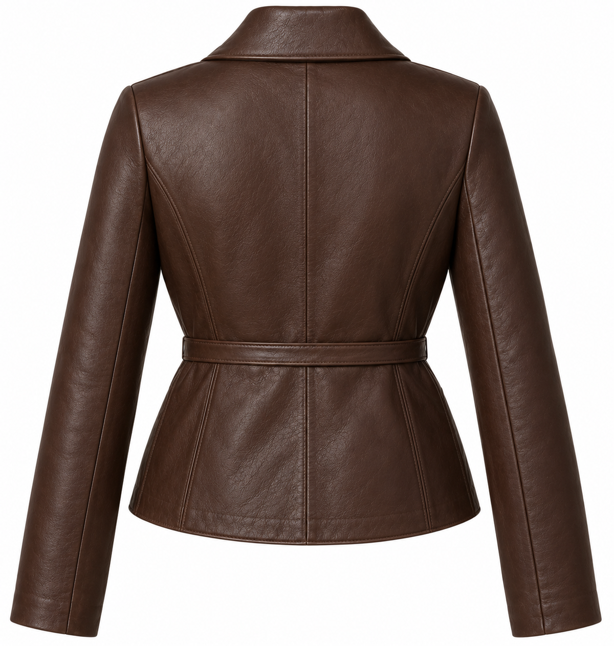 Women’s Brown Sheepskin Leather Cropped Patch-Pocket Shawl Wrap Jacket — W043