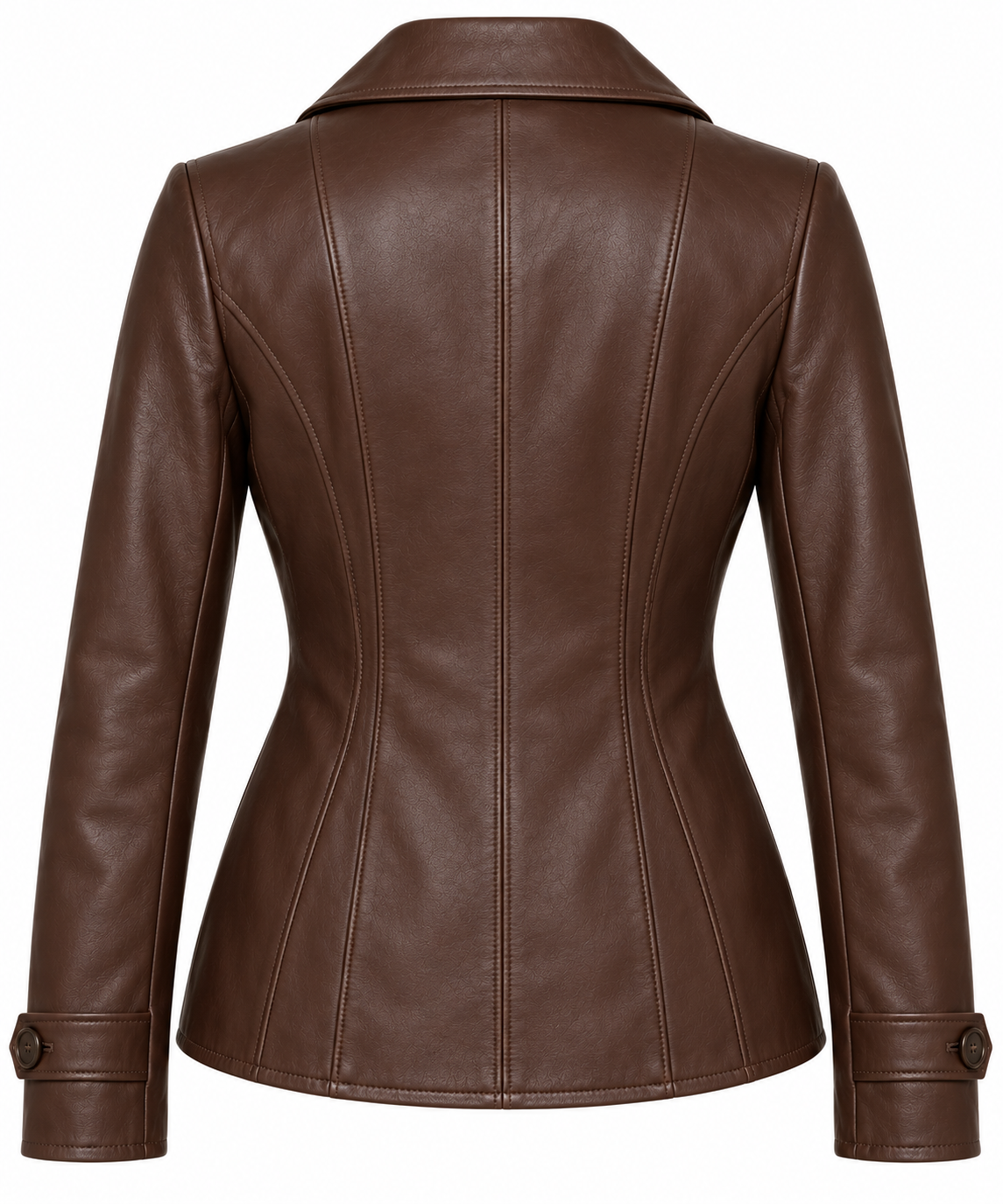 Women’s Brown Sheepskin Leather Princess-Seam Double-Breasted Jacket — W071