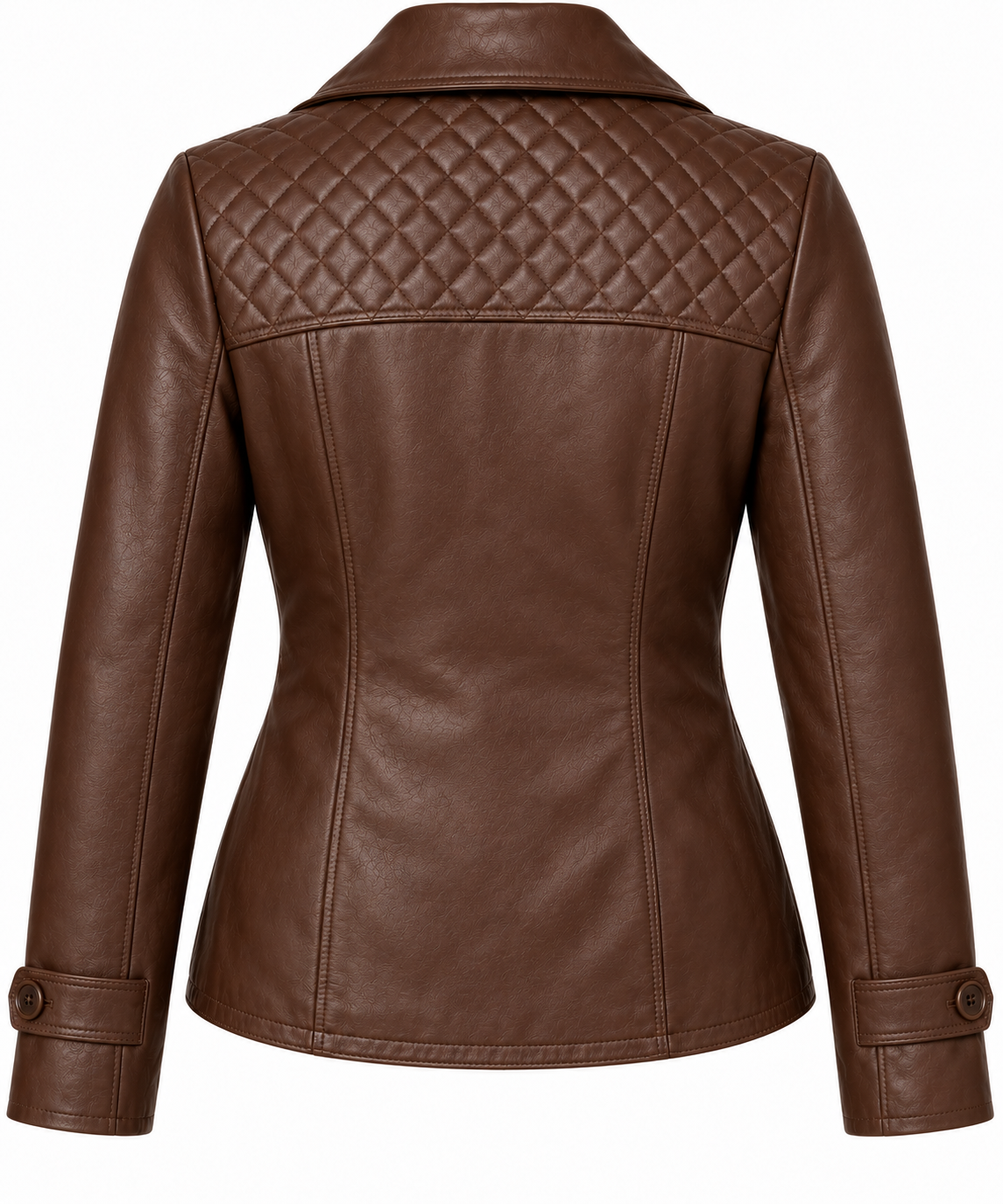 Women’s Brown Sheepskin Leather Diamond-Yoke Double-Breasted Jacket — W074